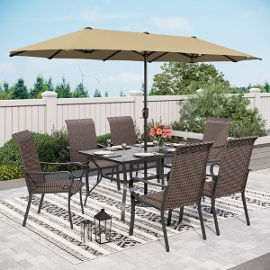 7pc Patio Dining Set with Rattan Arm Chairs & Rectangle Plastic Tabletop Table - Captiva Designs - 1 of 4