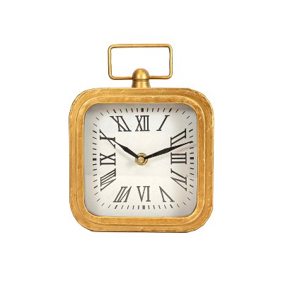 Rounded Corner Brass Tabletop Clock with Handle and Glass by Foreside Home & Garden