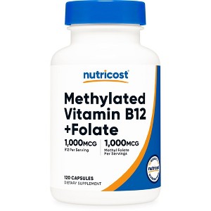 Nutricost Methylated B12 + Folate (2,000 mcg) 120 Caps – 1,000 mcg B12 & 1,000 mcg Methyl Folate, Gluten-Free, 60 Servings - 1 of 4