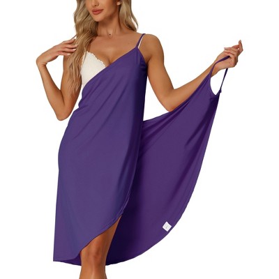 cheibear Women's Cover Ups Beach Seaside Summer Backless Spaghetti Strap Dress Sarongs Wrap