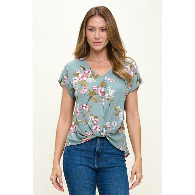 WEST K Leah Short Sleeve Woven Top - Xsmall - Sage Floral