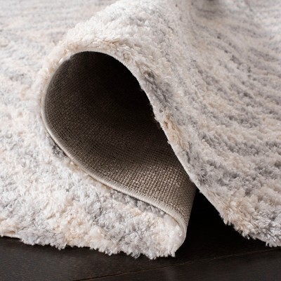 Gray and Cream Square Hand-Knotted Shag Rug
