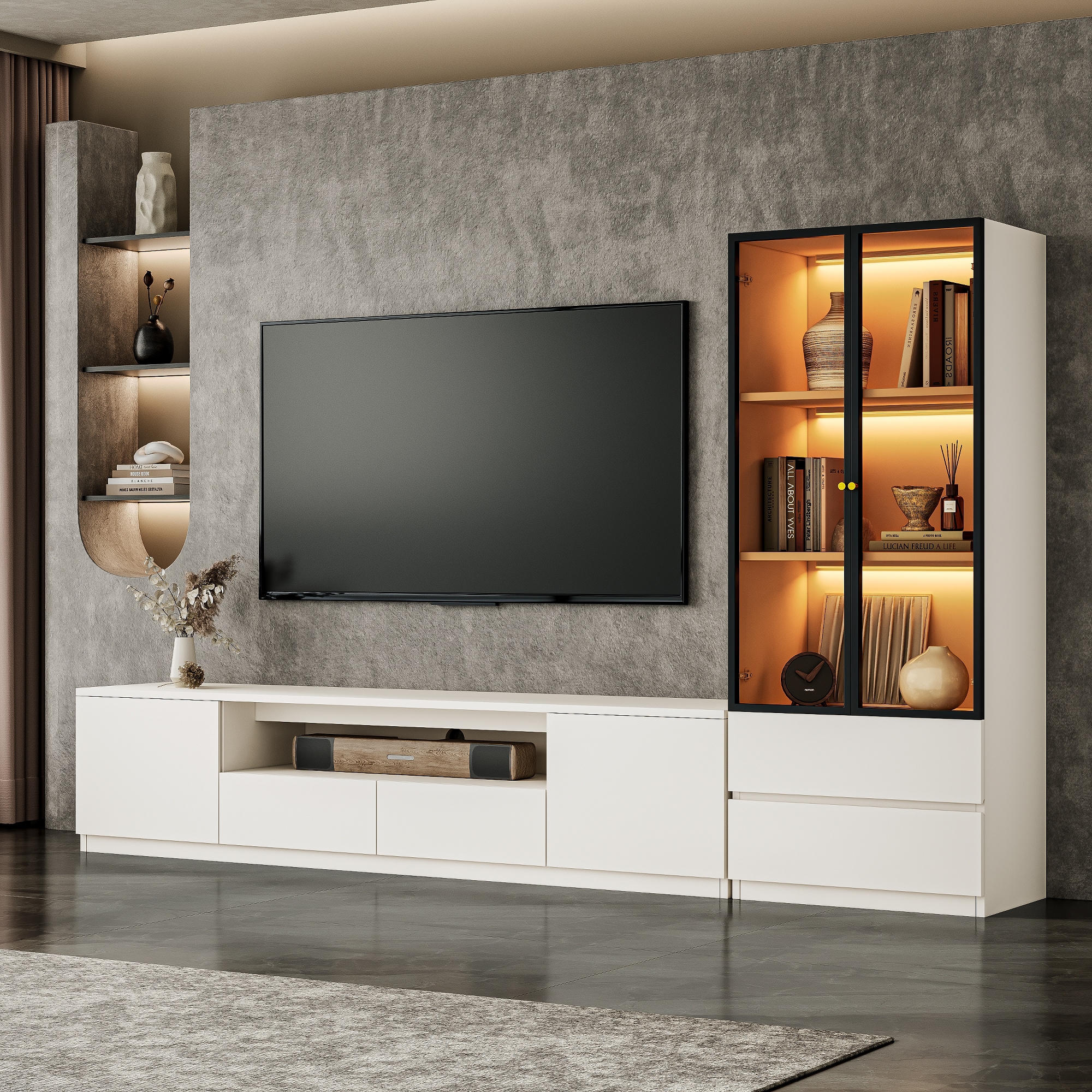 White Entertainment Center for 55/65/75 Inch TV,