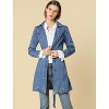 Allegra K Women's Notched Lapel Belted Trench Long Denim Jacket - 3 of 4