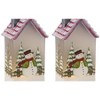 LED House with Snowman – Set of 2 – 9"H Glass Christmas Decor, Battery Operated By Melrose - 3 of 3