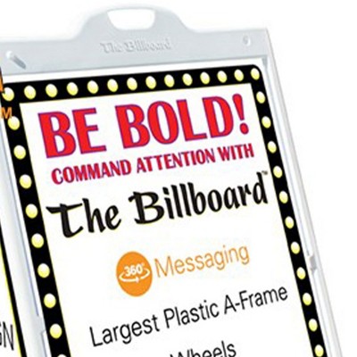 Plasticade The Billboard Large Outdoor Sidewalk A Frame 6 Display Plastic Sign Board Holder Frame with Molded In Handle and Wheels, White