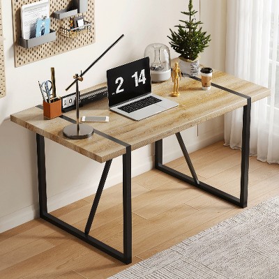 NicBex Modern Rustic Industrial Rectangular Dining Table for 4-6, Kitchen Table with 1.5" Thick Tabletop & Metal Legs, Desk for Kitchen Dining Room
