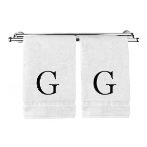 BC BARE COTTON Monogrammed Hand Towel, 100% Turkish Cotton - Set of 2 - White - Black Block - 1 of 1