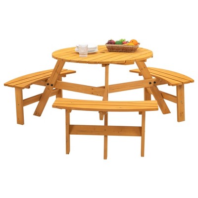 NicBex Outdoor Dining Table Set Wooden Picnic Table with Umbrella Hole & Built-in Stools,Patio Table Set for Garden, Backyard, Porch