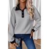 Coolmee Women's Long Sleeve Tops Textured Colorblock Buttoned Sweatshirt Collar Top - 4 of 4