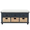 YOOCOZZ Solid Wood Rustic Storage Shoe Bench with 3 Rattan Baskets and 3 Drawers - 2 of 4