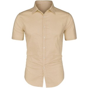 Lars Amadeus Men's Short Sleeves Polka Dots Button Down Dress Shirt - 1 of 4