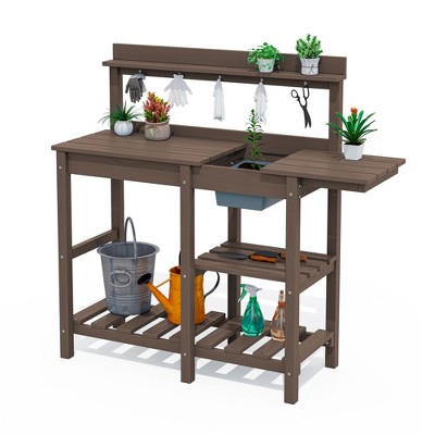 Hyleory HDPE Weather-Resistant Potting Bench Table with Storage Shelf
