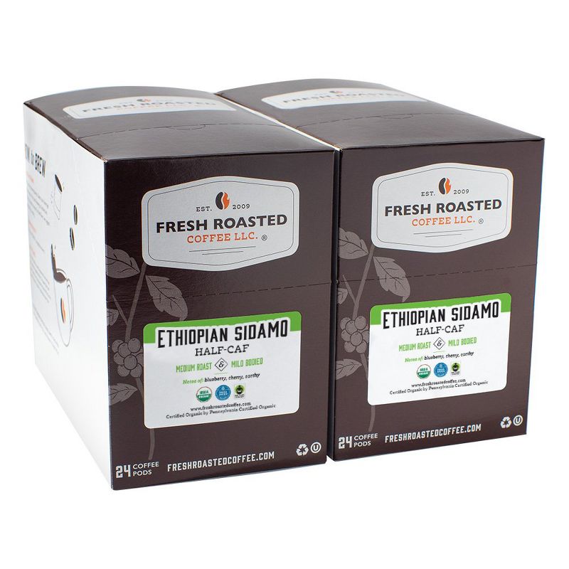 Fresh Roasted Coffee - Organic Ethiopian Sidamo Half Caf Medium Roast Single Serve Pods - 48CT, 3 of 5