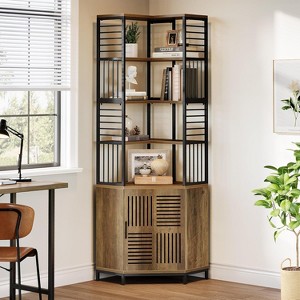 Hommoo Industrial Tall Corner Shelf with Cabinet Rustic Brown - 1 of 4