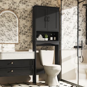 LOVMOR Over The Toilet Storage Cabinet with Adjustable Shelf and Double Doors, Free Standing Bathroom Cabinets Organizer Toilet Rack for Restroom - 1 of 4