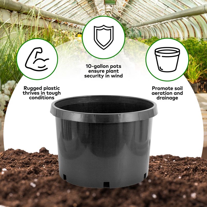 Pro Cal 10 Gallon Premium Nursery Black Plastic Planter Flower Herb Vegetable Garden Grow Pots, 5 Pack, 3 of 7