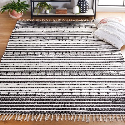 Handmade Black and Ivory Striped Kilim Wool-Cotton Area Rug - 4' x 6'