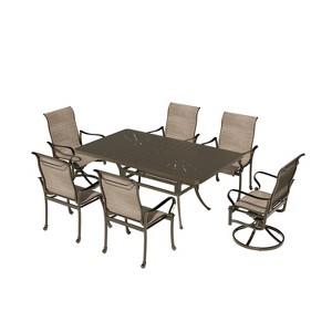 Mondawe 7 Pieces Cast Aluminum Outdoor Patio Dining Set with 2 Swivel Chair and 4 Armchairs and 1 Rectangle Table - 1 of 4