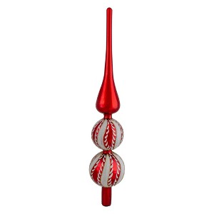 Northlight 14.75" Red and White Glass Finial Christmas Tree Topper - 1 of 3