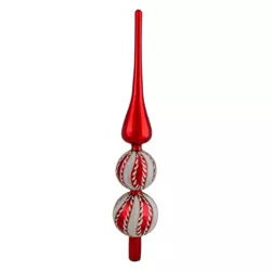 Northlight 14.75" Red and White Glass Finial Christmas Tree Topper
