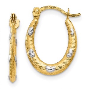 Black Bow Jewelry Textured Oval Hoops with Rhodium Accent Hearts in 14k Yellow Gold - 1 of 4
