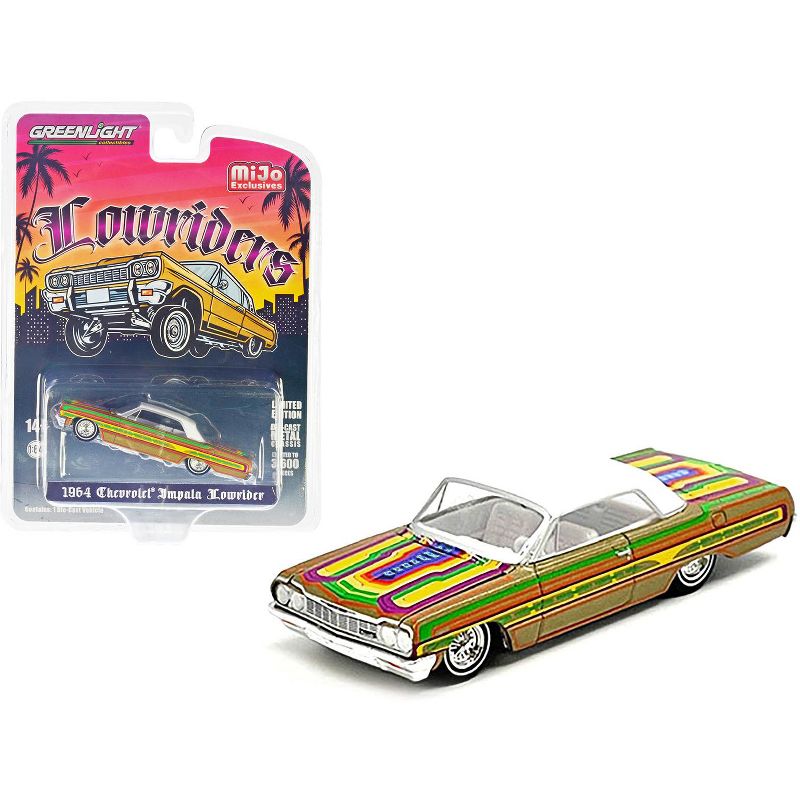 1964 Chevrolet Impala Lowrider Gold Met w/Graphics &  White Top and Interior Ltd Ed 1/64 Diecast Model Car by Greenlight, 1 of 4
