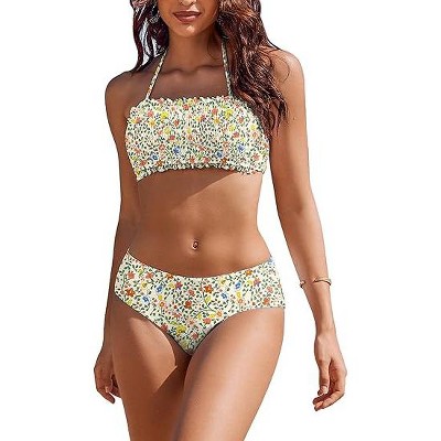 AI'MAGE Bikini Set for Women Two Piece Swimsuits 2024 Floral Bathing Suit Bandeau Swimswear with Removable Shoulder Straps