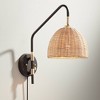 Barnes and Ivy Vega Modern Wall Lamp Bronze Brass Plug-in Light 16" Light Fixture Swing Arm Adjustable Natural Rattan Dome Shade for Bedroom Reading - 2 of 4