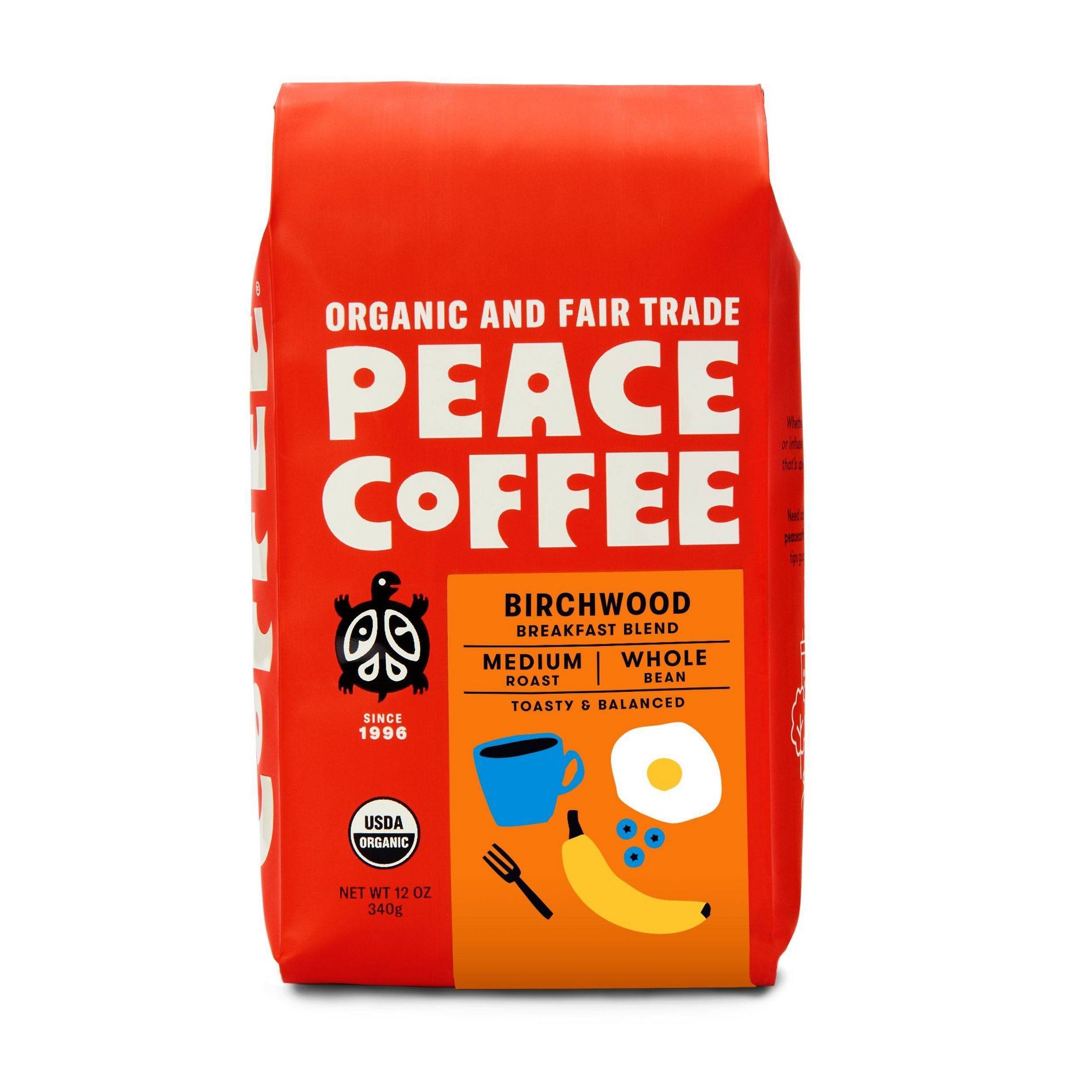 Peace Coffee Organic Fair Trade Birchwood Blend Medium Roast Whole Bean Coffee - 12oz