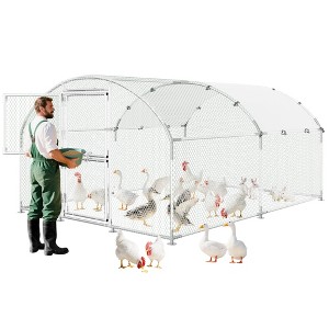 Heavy-Duty Steel Chicken Coop with PVC-Coated Mesh, Waterproof Dome Roof & Dutch Door, 3 Sizes - 1 of 4