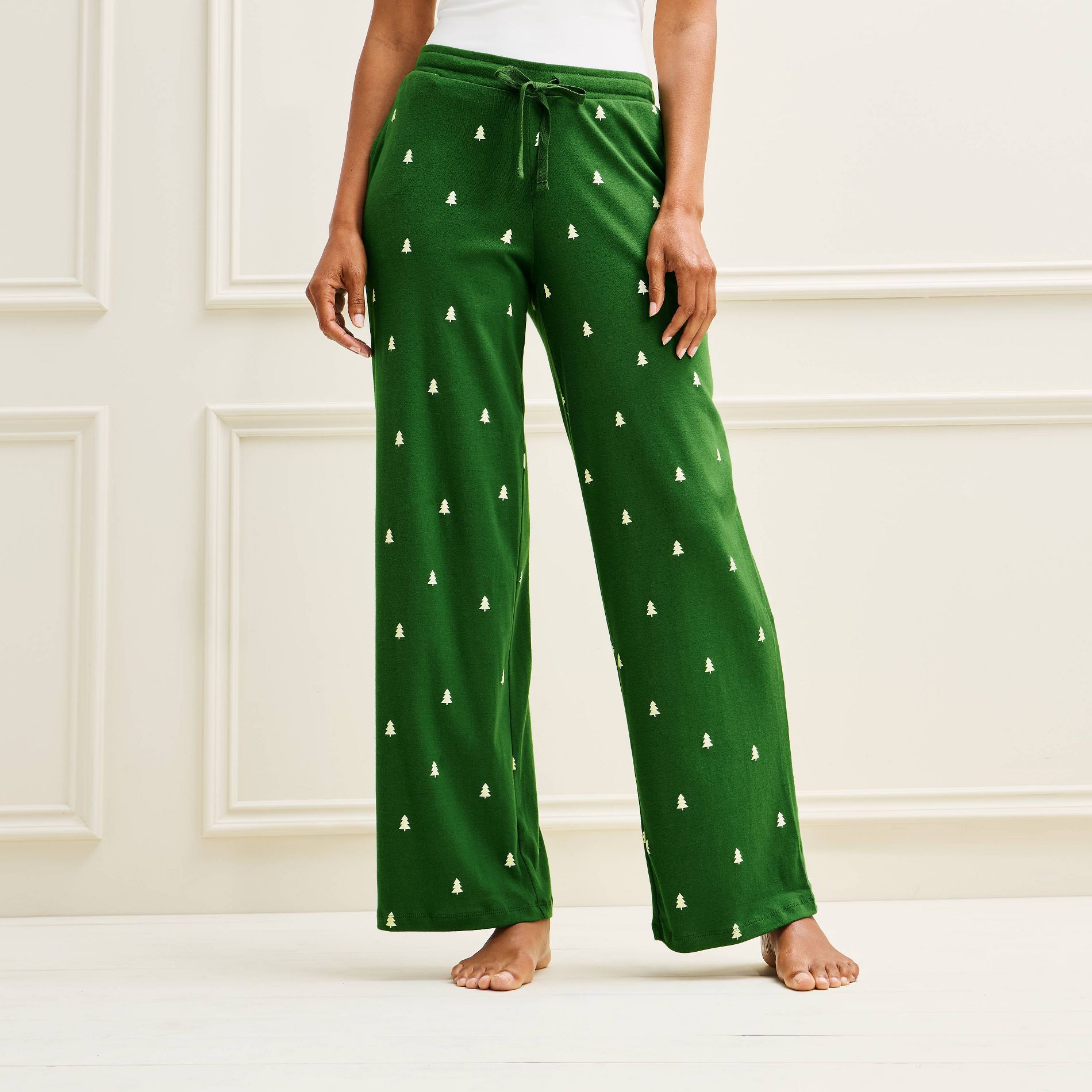 Women's Holiday Tree Printed Matching Family Cotton Pajama Pants - Wondershop™ Green