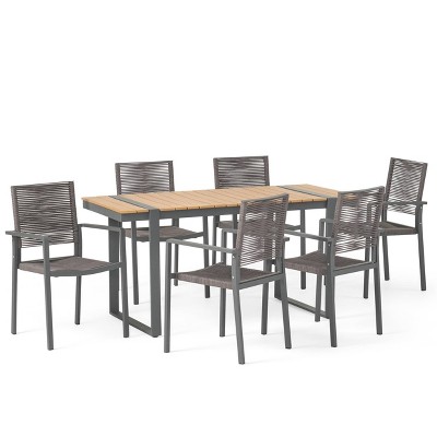 Harding 7pc Outdoor Aluminum Dining Set - Natural/Gray/Dark Gray - Christopher Knight Home
