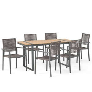 Harding 7pc Outdoor Aluminum Dining Set - Natural/Gray/Dark Gray - Christopher Knight Home - 1 of 4
