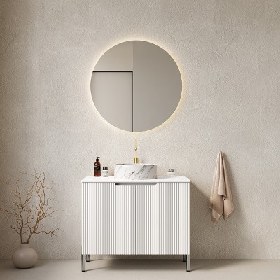 Dolonm 30" Freestanding Bathroom Vanity with White Ceramic Sink, Carrara Marble Countertop and Soft Close Cabinet Storage