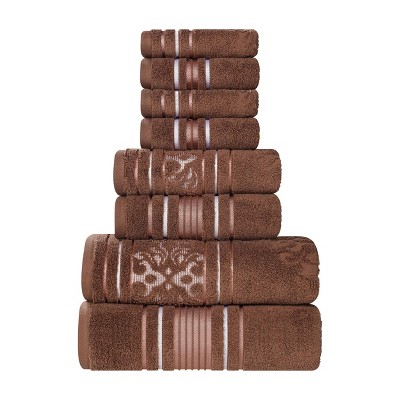 Zero Twist Cotton Solid and Floral Jacquard 8 Piece Bathroom Towel Set by Blue Nile Mills