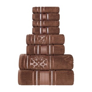 Zero Twist Cotton Solid and Floral Jacquard 8 Piece Bathroom Towel Set by Blue Nile Mills - 1 of 4