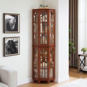VYNXARIA Corner Curio Cabinet with Adjustable Glass Shelves and Mirrored Back - 1 of 4