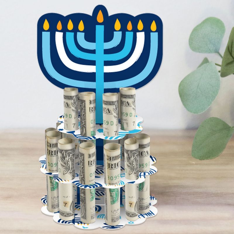 Big Dot of Happiness Hanukkah Menorah - DIY Chanukah Holiday Party Money Holder Gift - Cash Cake, 1 of 8