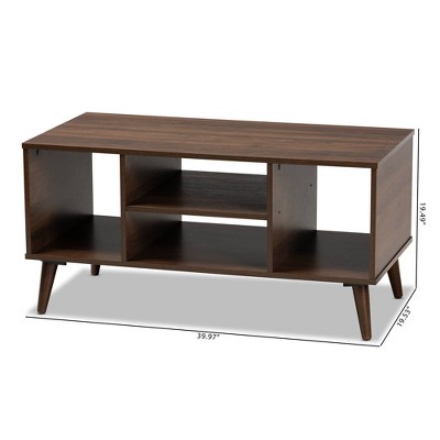 Linas Mid-Century Walnut Wood Coffee Table with Shelves