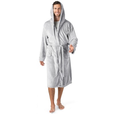 PAVILIA Mens Robe, Hooded Soft Bathrobe for Men, Fleece Plush Warm Shawl Collar Hood Pockets for Bath Shower Spa