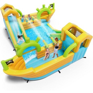 JOYMOR Kids 10-in-1 Inflatable Water Slide Park Pirate Boat with 4 Water Cannons Up to 6 Kids - 1 of 4