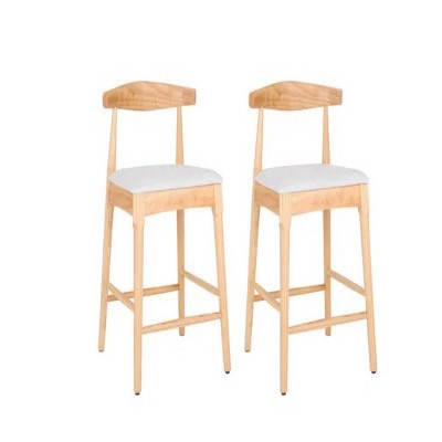 24" Counter Stools Upholstered Counter Stools with Wood Legs Island Dining Room Bar(Nature Frame And Beige Cushion)