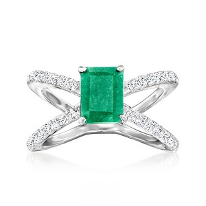 Ross-Simons 1.80 Carat Emerald and .60 ct. t.w. White Topaz Crisscross Ring in Sterling Silver - 1 of 4