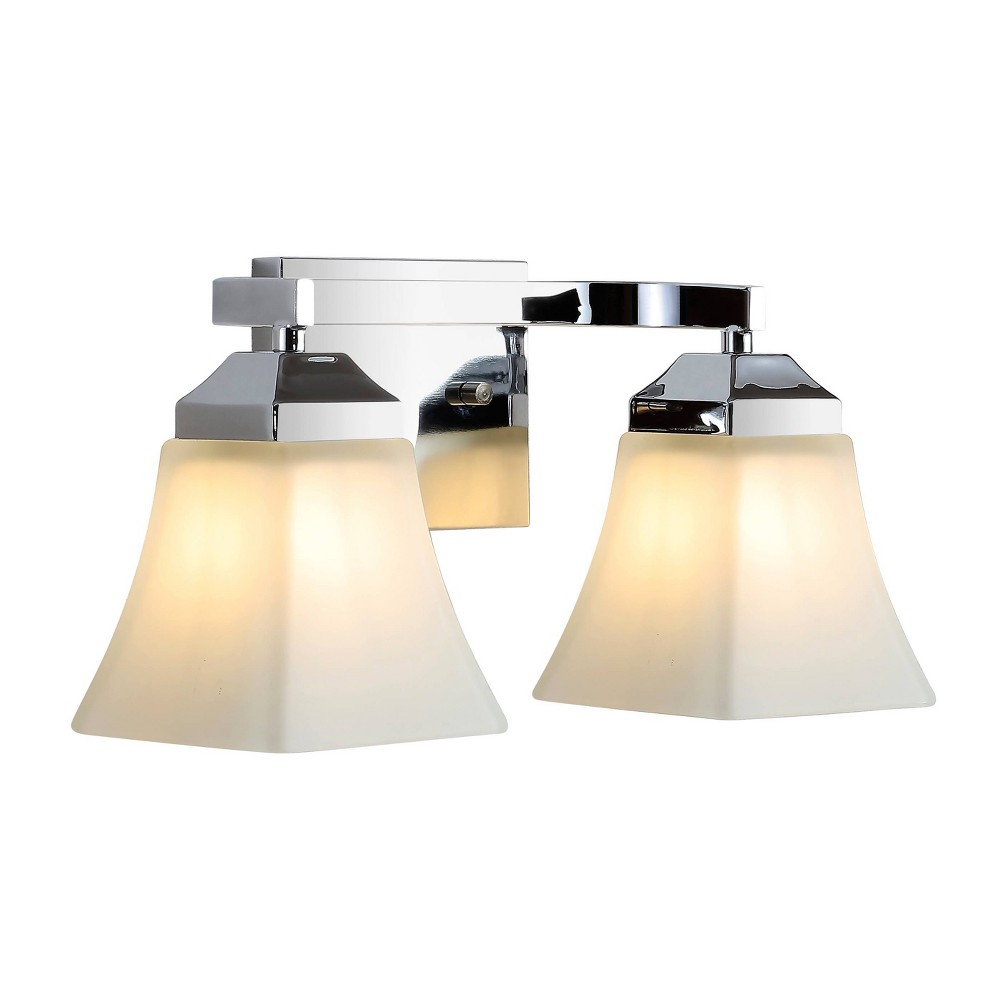 Photos - Chandelier / Lamp 15" 2-Light LED Iron/Glass Staunton Modern Cottage Wall Light Chrome - JONATHAN Y