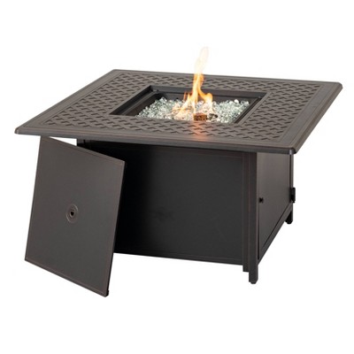 42" Heron Topaz Cast Aluminum Square Gas Fire Pit Table with Clear Glass Fire Beads - Alfresco Home