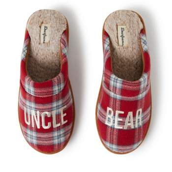 Dearfoams Men's Uncle Bear Red Plaid Scuff Slippers