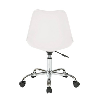 White Leather Armless Swivel Task Chair with Chrome Base