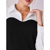 Hobemty Women's Contrast Color Long Sleeve Lapel Neck Elegant Work Sheath Dress - 4 of 4