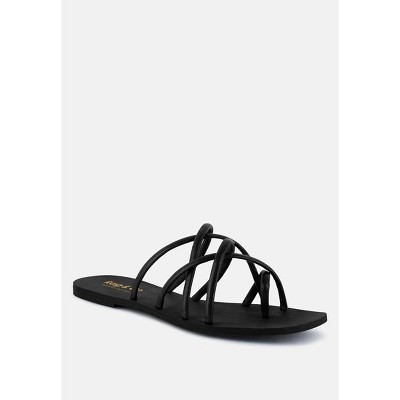 Sweetin Black Strappy Flat Slip On Women Sandals